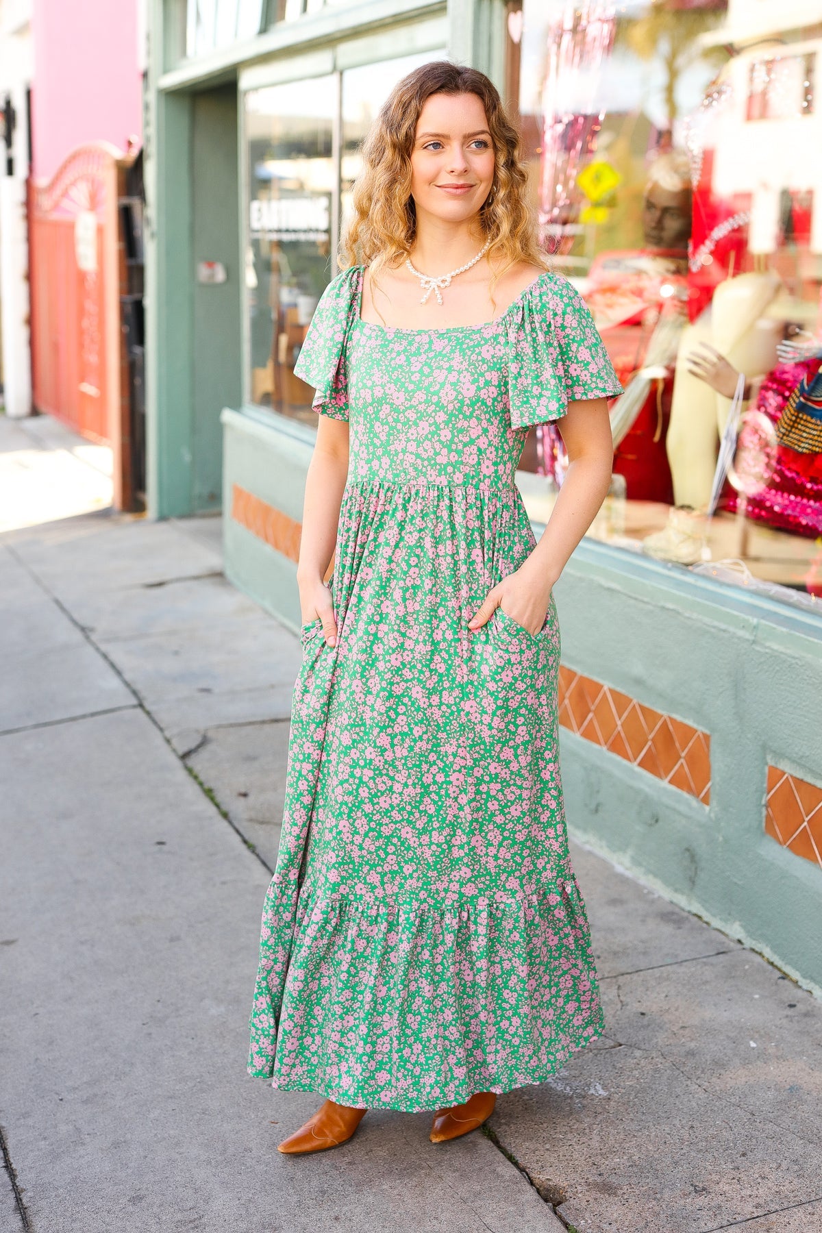 Perfectly You Green Ditzy Floral Fit & Flare Maxi Dress