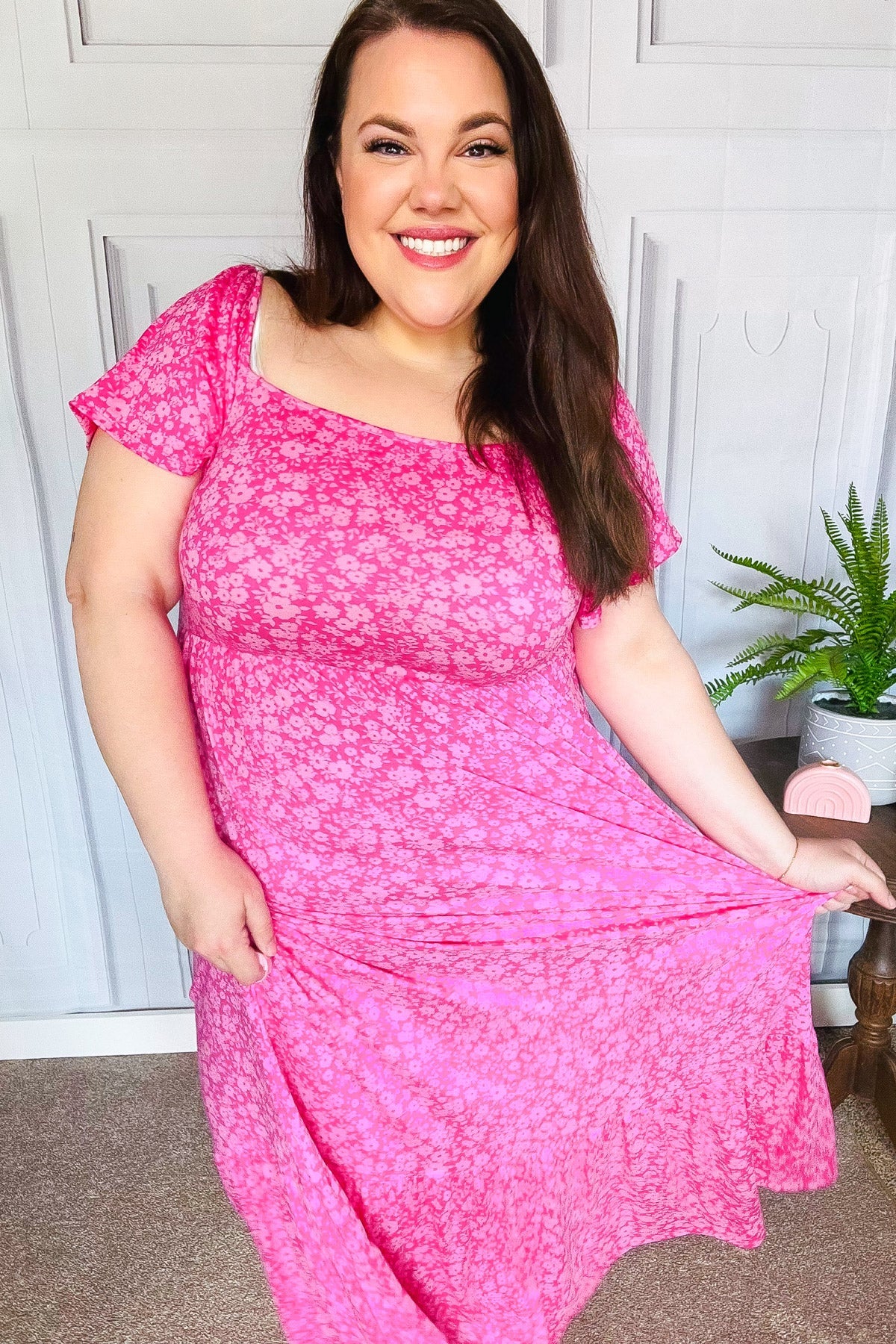 Perfectly You Fuchsia Ditzy Floral Fit & Flare Maxi Dress